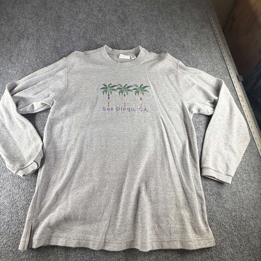 Diport USA San Diego CA Palm Tree Embroidered Long Sleeve Gray Shirt XL